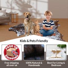Premium Brown and White Goat Skin Rug - Genuine Hair-On Leather for Rustic Décor