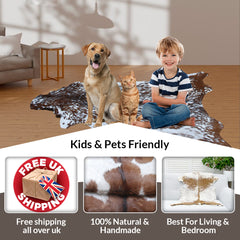 Luxury Handmade Brown & White Goat Skin Rug - Natural Soft Sustainable Floor Rug with Non-Slip Back - Unique Eco-Friendly Home Décor - Celestial Leather Limited