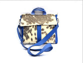 Stylish Cowhide Hair On Laptop Bag with Unisex Briefcase Business Appeal & Eco-Friendly Materials - Blue, Black - White Animal Print