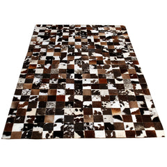 Luxurious Handmade Cowhide Patchwork Rug for Unique Home Decor - Functional & Stylish Genuine Leather Area Rug with Zig Zag Stitching