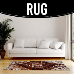 Luxurious Handmade Cowhide Patchwork Rug with Zig Zag Stitching - Unique & Practical Home Décor Accent with 100% Natural Cowhide Leather