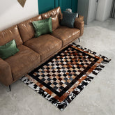 Luxurious Handmade Cowhide Patchwork Rug with Unique Design - Genuine Leather Area Rug for Home Décor & More