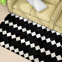 Luxurious Handmade Cowhide Patchwork Rug - Unique Natural Cow Skin Home Decor - Zig Zag Stitching - Genuine Leather Area Rug - Custom Sizes