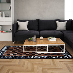 Luxurious Handmade Cowhide Patchwork Rug with Genuine Leather Finish - Unique & Practical Home Décor Accent - Customizable Designs
