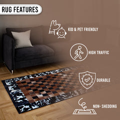 Luxurious Handmade Cowhide Patchwork Rug with Genuine Leather Finish - Unique & Practical Home Décor Accent - Customizable Designs