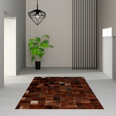 Handcrafted Cowhide Patchwork Rug with Zig Zag Stitching - Unique & Luxurious Home Decor Accent - Custom Sizes Available