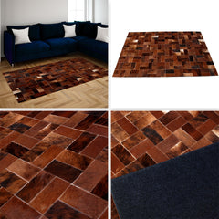 Handcrafted Cowhide Patchwork Rug with Zig Zag Stitching - Unique & Luxurious Home Decor Accent - Custom Sizes Available