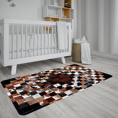 Luxurious Handmade Cowhide Patchwork Rug - Unique Natural Leather Home Décor Accent with Zig Zag Stitching