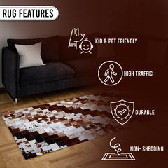 Luxurious Handmade Cowhide Patchwork Rug - Unique Home Décor Accent with Genuine Leather for Living Room or Bedroom - Custom Sizes