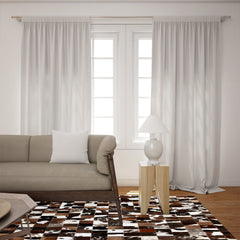 Luxurious Handmade Natural Cowhide Patchwork Rug for Home Décor - Unique & Practical Area Rug with Zig Zag Stitching and Natural Leather