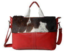 Luxury Cowhide Leather Hair On Laptop Bag Briefcase - Stylish Unisex Business Messenger Bag with Eco-Friendly Design