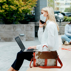Stylish Cowhide Leather Laptop Bag with Unique Orange Straps and Premium Craftsmanship for Business and Travel