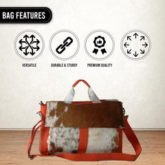 Stylish Cowhide Leather Laptop Bag with Unique Orange Straps and Premium Craftsmanship for Business and Travel