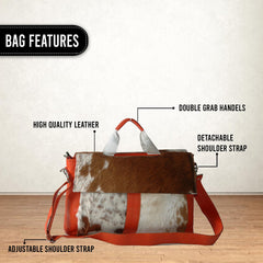 Stylish Cowhide Leather Laptop Bag with Unique Orange Straps and Premium Craftsmanship for Business and Travel
