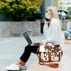 Stylish Cowhide Laptop Bag with Natural Hair & Leather Straps - Environmentally Friendly Briefcase for Business - Travel