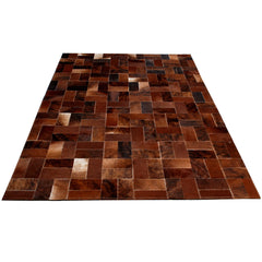 Luxurious Handmade Cowhide Patchwork Rug for Unique Home Decor - Functional & Stylish Genuine Leather Area Rug with Zig Zag Stitching