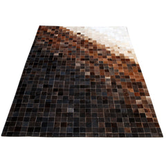 Luxurious Handmade Cowhide Patchwork Rug for Unique Home Decor - Functional & Stylish Genuine Leather Area Rug with Zig Zag Stitching