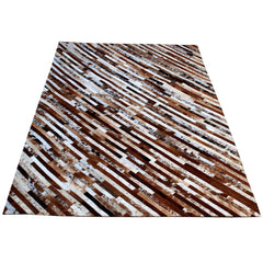 Luxurious Handmade Cowhide Patchwork Rug for Unique Home Decor - Functional & Stylish Genuine Leather Area Rug with Zig Zag Stitching