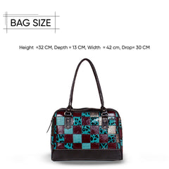 Handcrafted Leather Shoulder Bag with Unique Cowhide Markings and Vibrant Colourful Design