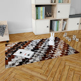 Unique Handmade Cowhide Patchwork Area Rug - Luxurious Leather Home Décor Accent - Zig Zag Stitching - Custom Sizes Available