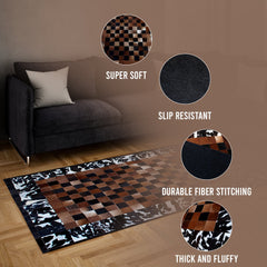 Luxurious Handmade Cowhide Patchwork Rug with Genuine Leather Finish - Unique & Practical Home Décor Accent - Customizable Designs