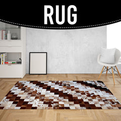 Luxurious Handmade Cowhide Patchwork Rug - Unique Home Décor Accent with Genuine Leather for Living Room or Bedroom - Custom Sizes