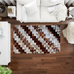 Luxurious Handmade Cowhide Patchwork Rug - Unique Home Décor Accent with Genuine Leather for Living Room or Bedroom - Custom Sizes