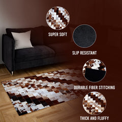 Luxurious Handmade Cowhide Patchwork Rug - Unique Home Décor Accent with Genuine Leather for Living Room or Bedroom - Custom Sizes