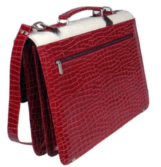 Stylish Red Crocodile Pattern Cowhide Laptop Bag with Matching Strap - Handcrafted Unique Design for Women in Multi-Colour - Button Closure