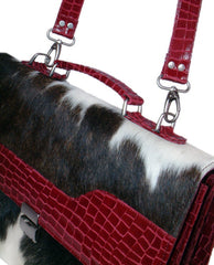 Stylish Red Crocodile Pattern Cowhide Laptop Bag with Matching Strap - Handcrafted Unique Design for Women in Multi-Colour - Button Closure
