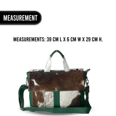 Stylish Brown And White Texture Laptop Bag With Soft Natural Fur Green Straps Business Briefcase DSC-0595