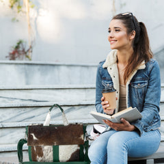 Stylish Brown And White Texture Laptop Bag With Soft Natural Fur Green Straps Business Briefcase DSC-0595