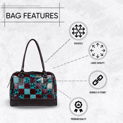 Handcrafted Leather Shoulder Bag with Unique Cowhide Markings and Vibrant Colourful Design