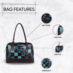 Handcrafted Leather Shoulder Bag with Unique Cowhide Markings and Vibrant Colourful Design