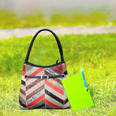 Handcrafted Multi-Colour Crocodile Print Leather Shoulder Bag with Distressed Enrichment and Unique Design