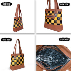 Stunning Crocodile Print Leather Shoulder Bag with Vibrant Colourful Design & Distressed Finish - Unique Handcrafted Piece - Button Closure