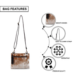 Unique Handcrafted Vegan Leather Cross Body Bag with Gold Hardware and Adjustable Strap - Elegant Evening Bag with Natural Cowhide Markings - Celestial Leather Limited