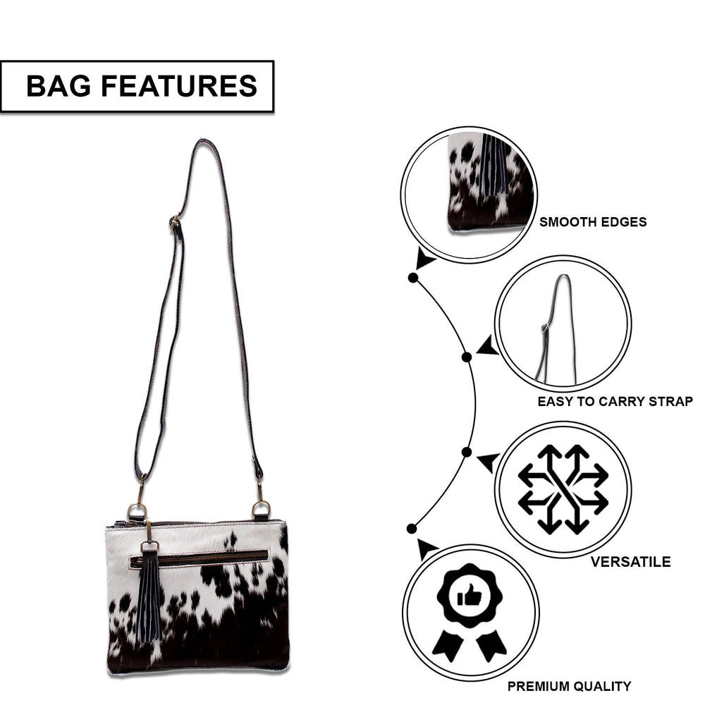 Unique Vegan Leather Handbag with Adjustable Strap and Gold Hardware - Stylish Evening Bag with Natural Cowhide Markings - Celestial Leather Limited