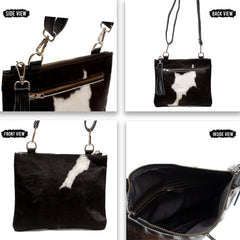 Luxurious Vegan Leather Handbag with Gold Hardware - Unique Cowhide Design, Adjustable Strap, Evening Bag - Handcrafted for Her - Celestial Leather Limited