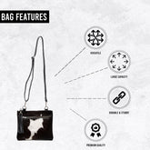 Luxurious Vegan Leather Handbag with Gold Hardware - Unique Cowhide Design, Adjustable Strap, Evening Bag - Handcrafted for Her - Celestial Leather Limited