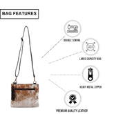 Unique Handcrafted Vegan Leather Cross Body Bag with Gold Hardware and Adjustable Strap - Elegant Evening Bag with Natural Cowhide Markings - Celestial Leather Limited