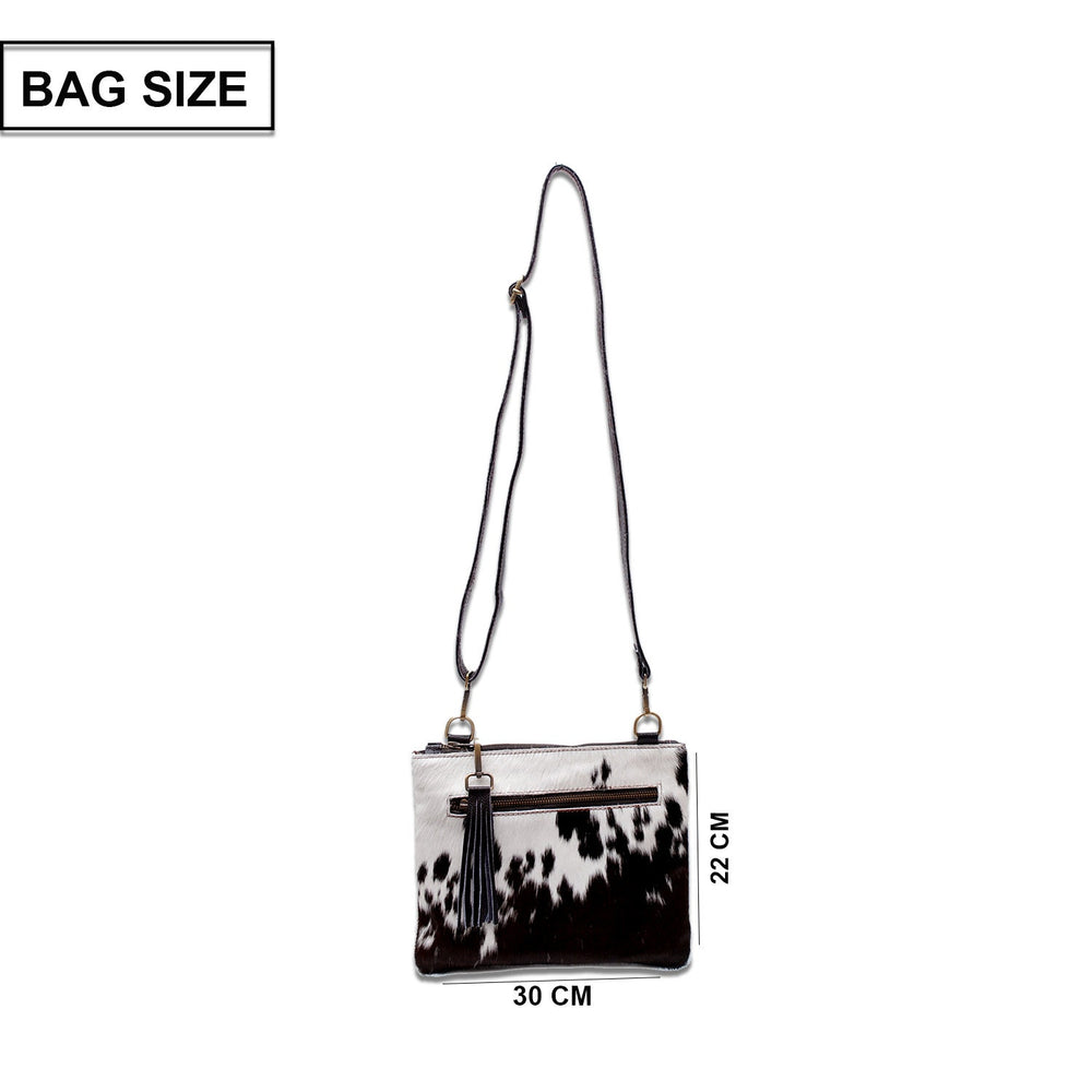 Unique Vegan Leather Handbag with Adjustable Strap and Gold Hardware - Stylish Evening Bag with Natural Cowhide Markings - Celestial Leather Limited