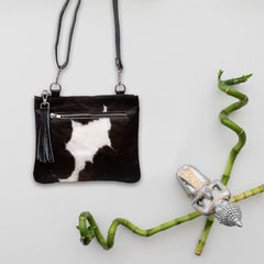 Luxurious Vegan Leather Handbag with Gold Hardware - Unique Cowhide Design, Adjustable Strap, Evening Bag - Handcrafted for Her - Celestial Leather Limited