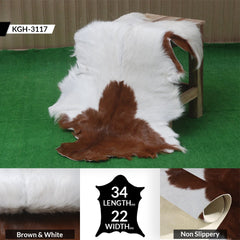 Luxurious Brown and White Premium Goat Hide Hair-on Rug - Handpicked, Handcrafted, and Eco-Friendly Sheepskin Rug for Home Décor