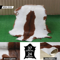 Luxury Brown and White Goat Hide Rug - Premium Hair-on Goatskin Rug - Eco-Friendly and Handcrafted - Hypoallergenic - Non-Slip Suede Back