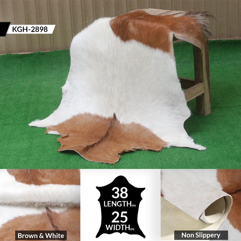 Luxurious Brown & White Goat Skin Rug - Eco-Friendly Handmade Floor Rug with Unique Variations, Soft & Hypoallergenic - Non-Shedding - Durable - Celestial Leather Limited