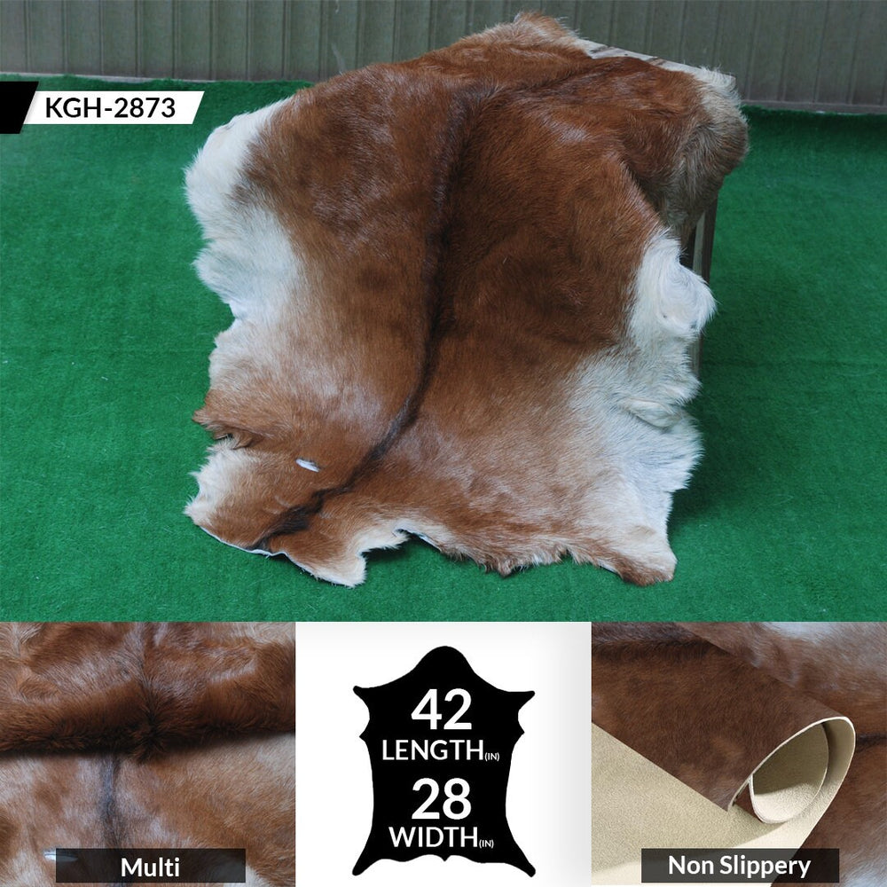 Luxury Brown and White Goat Hide Rug - Natural Premium Hair-On Goat Skin Rug - Handcrafted Eco-Friendly Home Decor - Celestial Leather Limited