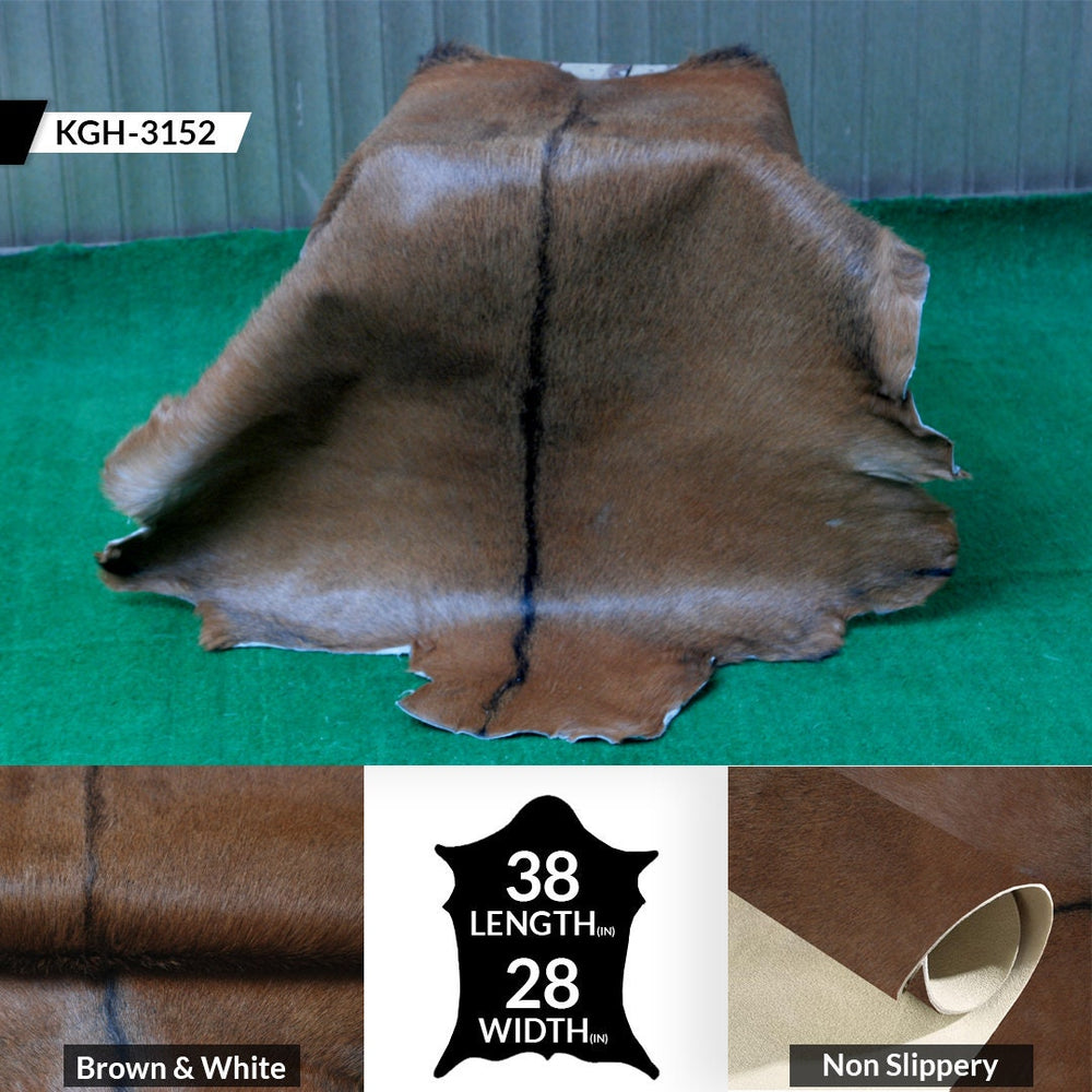 Luxurious Brown and White Goat Skin Rug - Handpicked Premium Goat Hide - Unique Patterns & Colors - Hypoallergenic - Non-Shedding - Celestial Leather Limited