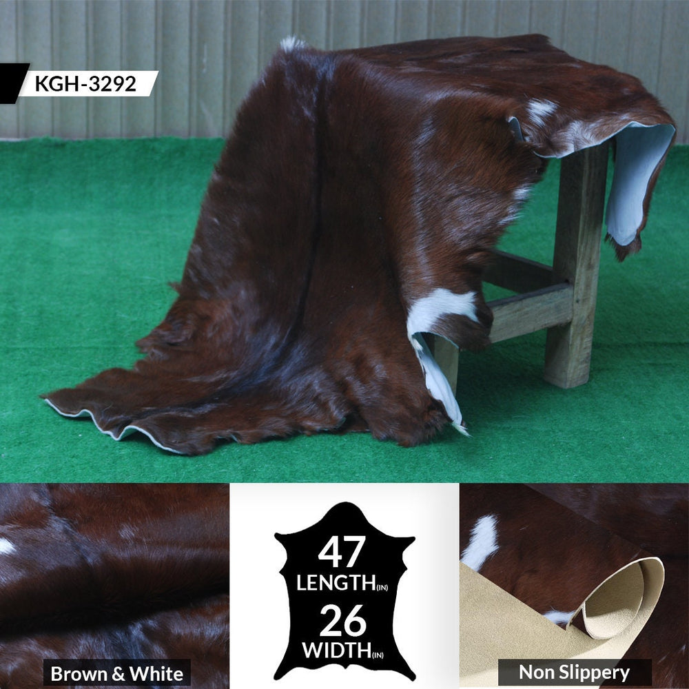 Luxurious Brown and White Goat Hide Rug - Premium Handcrafted Hair-On Goatskin Rug for Elegant Home Decor - Celestial Leather Limited