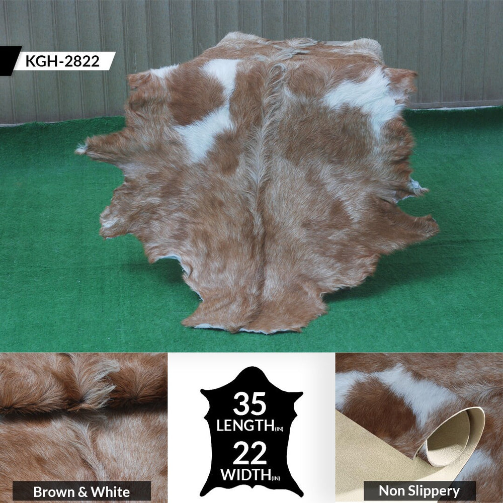 Luxurious Brown and White Natural Goat Skin Rug with Non-Slip Suede Back - Handcrafted Premium Hair-On Goat Hide Rug for Home Decor - Celestial Leather Limited